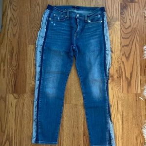 Roxanne Ankle Skinny Jeans w/ Frayed Tux Stripe